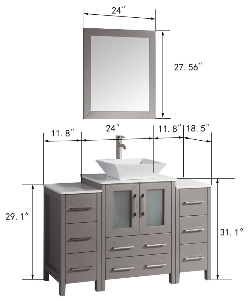 Vanity Art Bathroom Vanity Set With Sink, Gray, 48", Led Touch-Switch Mirror