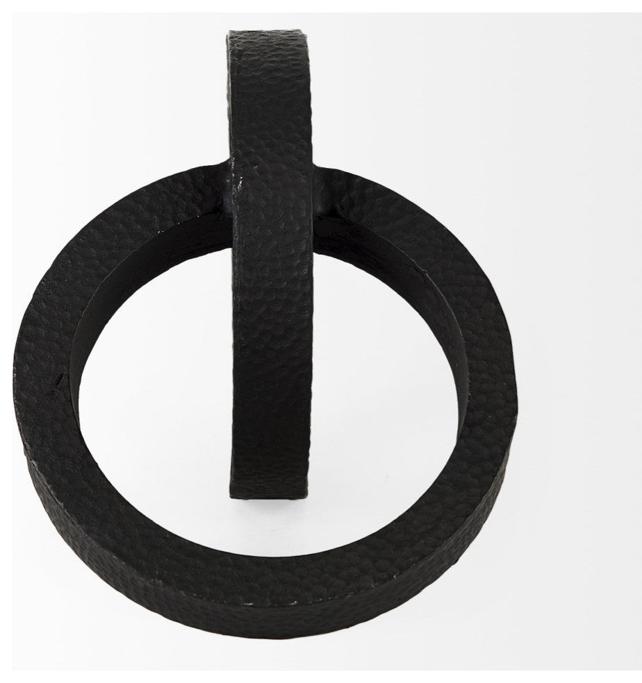 Rafiki Two Silver Blackened Hammered Finish Metal Conjoined Circles