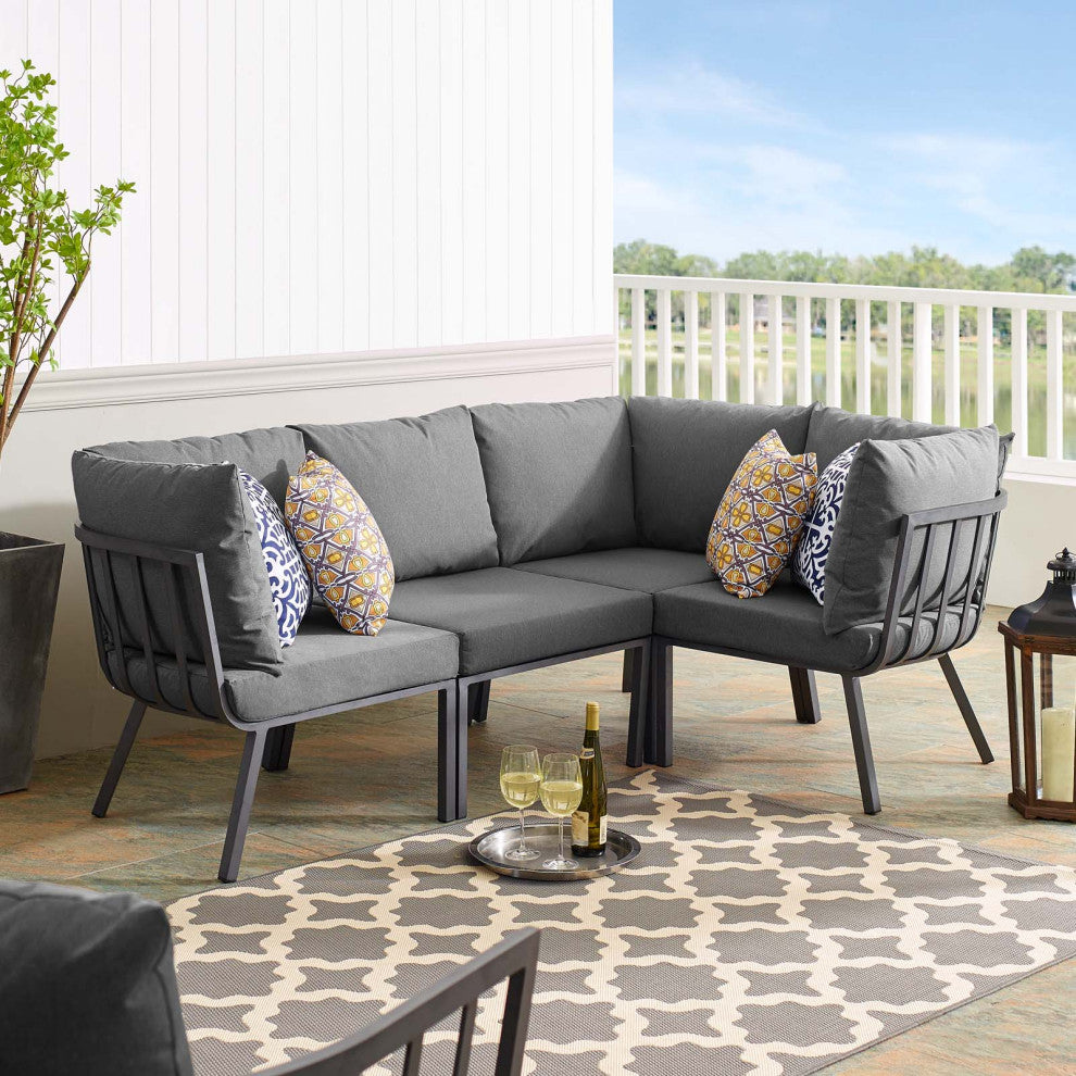 Lounge Sectional Sofa Chair Set, Aluminum, Metal, Gray, Modern, Outdoor