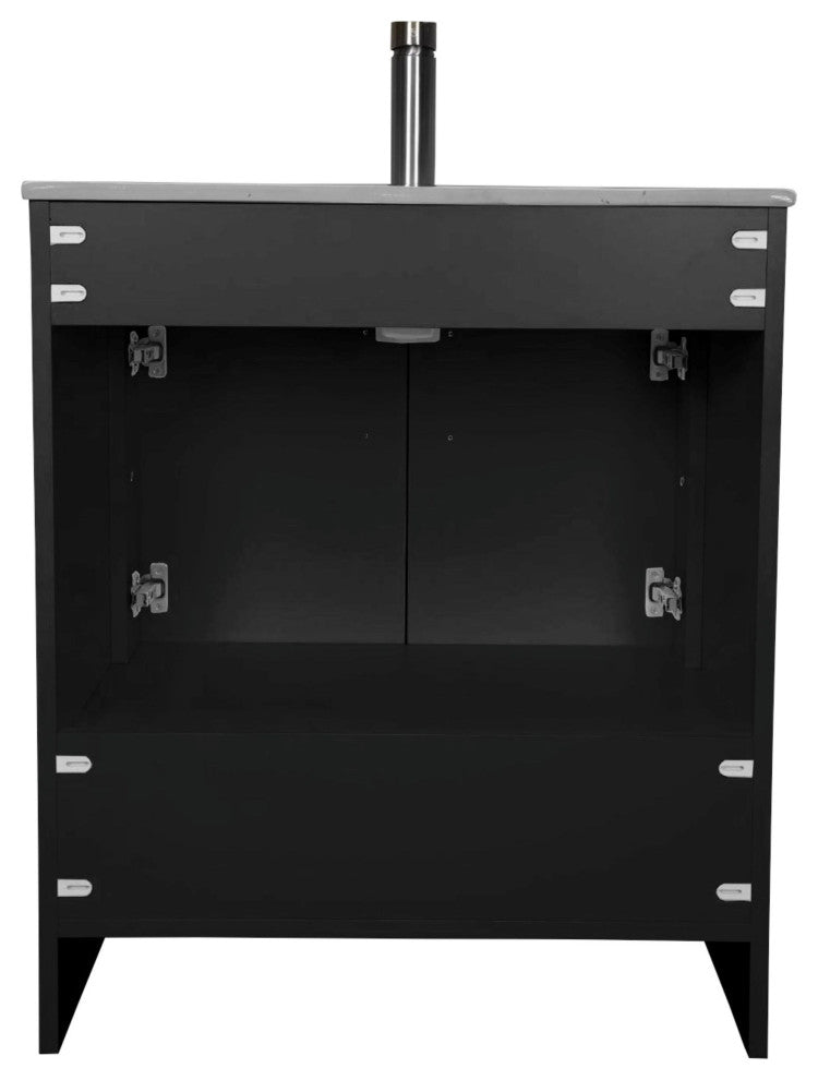 Pacific 30" Vanity With Integrated Ceramic Top and Brushed Nickel Handles, Black