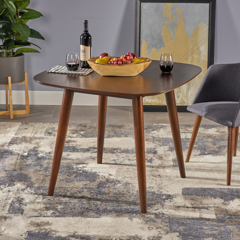 GDF Studio Bass Mid Century Modern Square Faux Wood Dining Table, Walnut