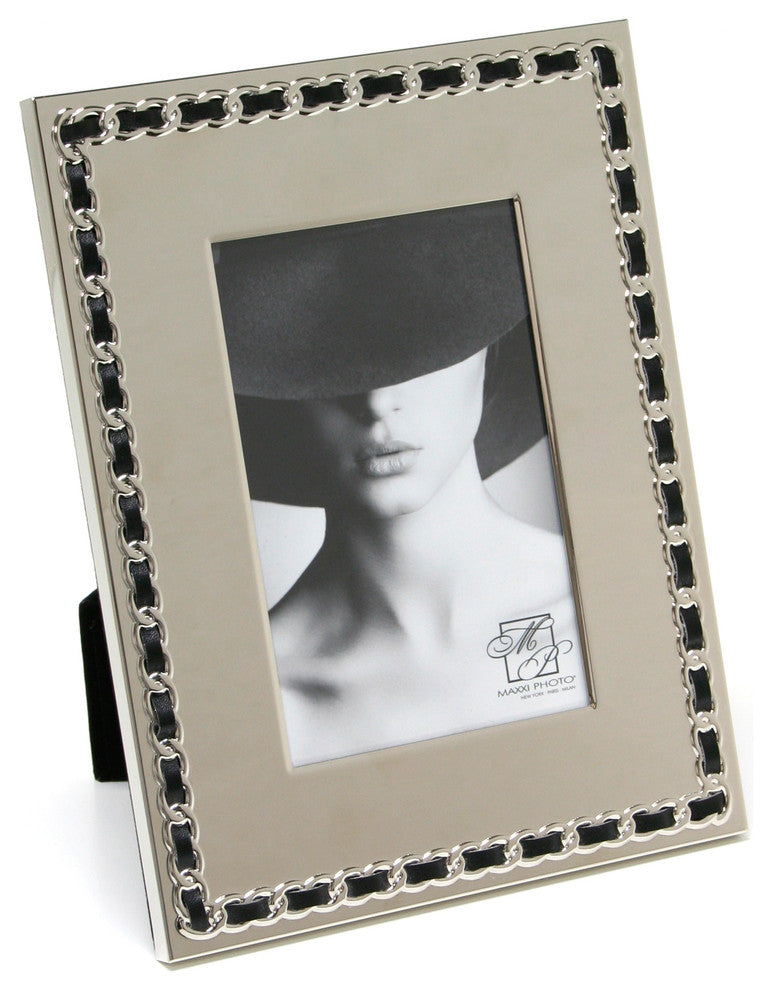 Cosmo Nickel Plated And Black Pu Woven Frame, 4"x6"