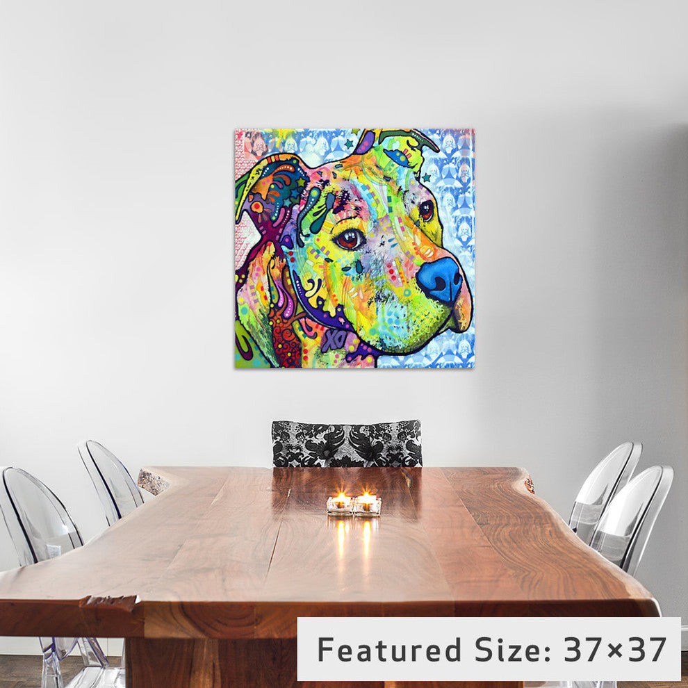 "Thoughtful Pit Bull This Years I" by Dean Russo, 37x37x1.5"