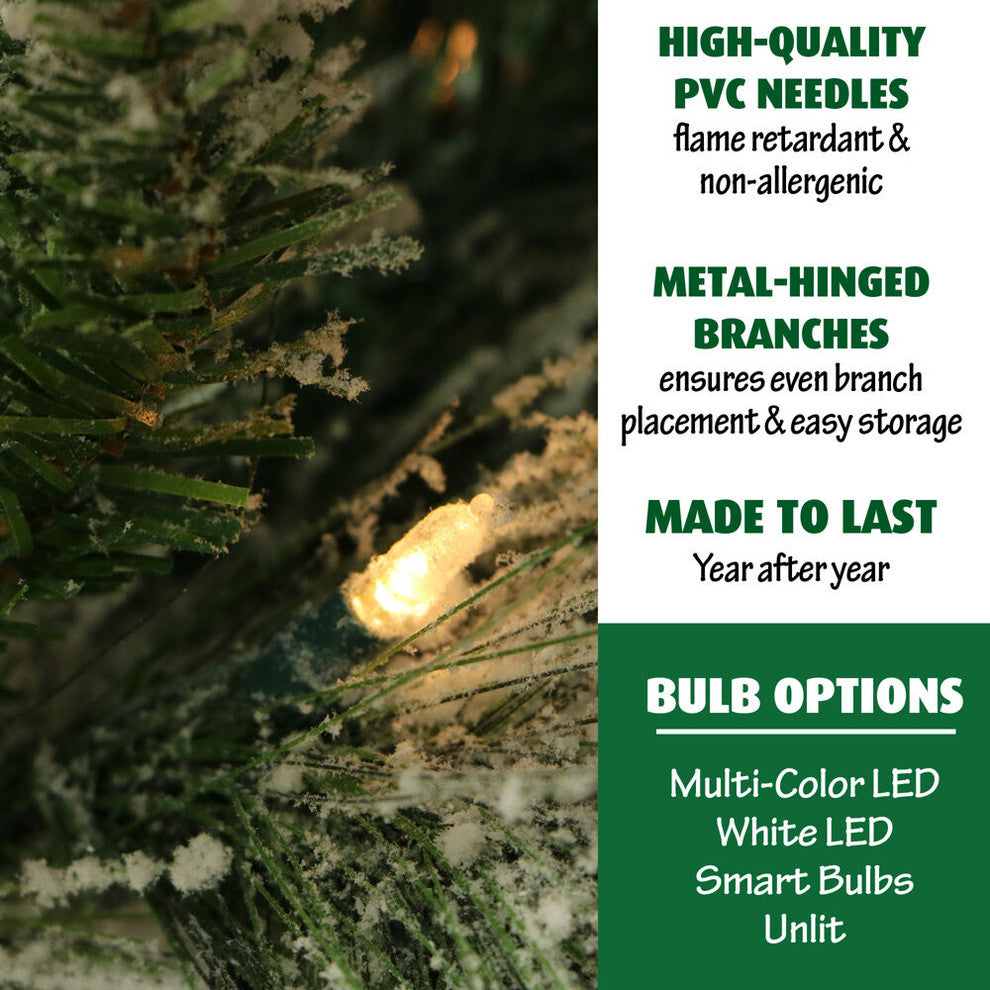 Flocked Snowy Pine Christmas Tree, 12', Smart String Lights