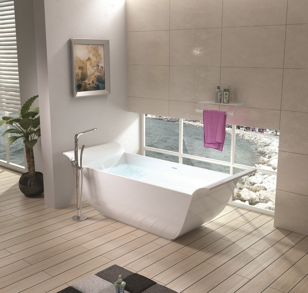 ADM Curved Freestanding Bathtub, Matte White, 76.8"