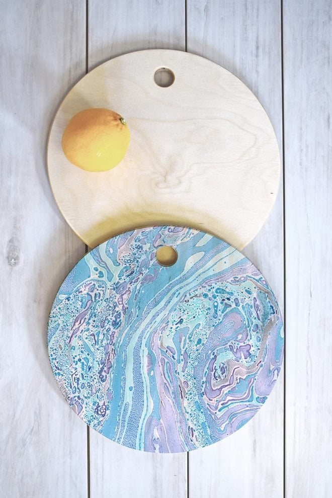 Amy Sia Marble Pale Blue Cutting Board Round, 11.5"x11.5"
