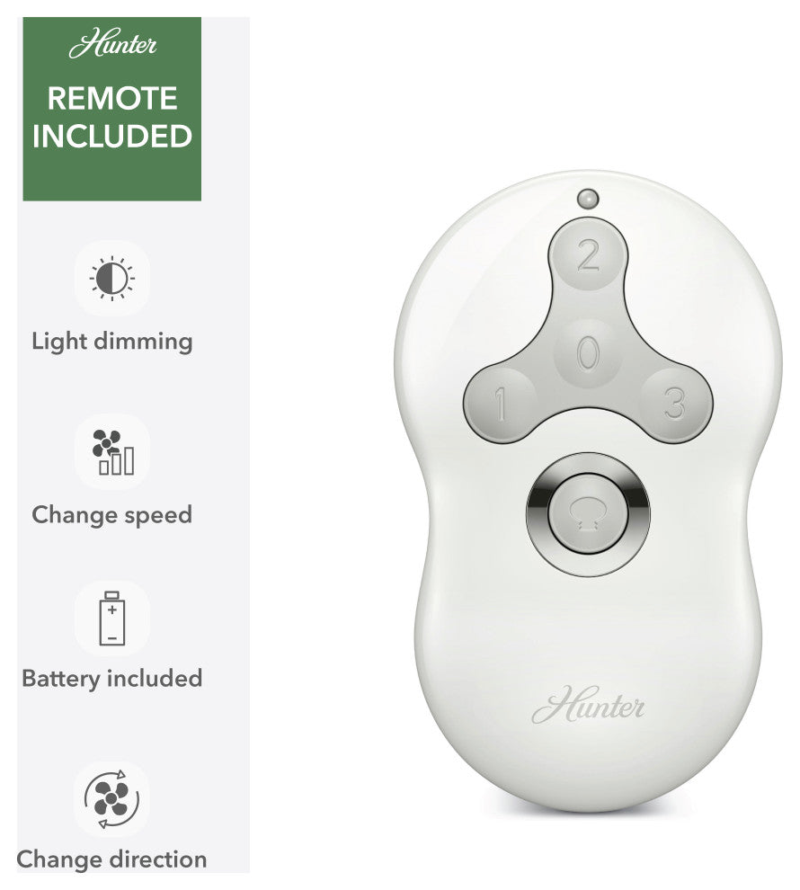 Hunter 52" Dempsey Matte Black Ceiling Fan, LED Kit, Remote