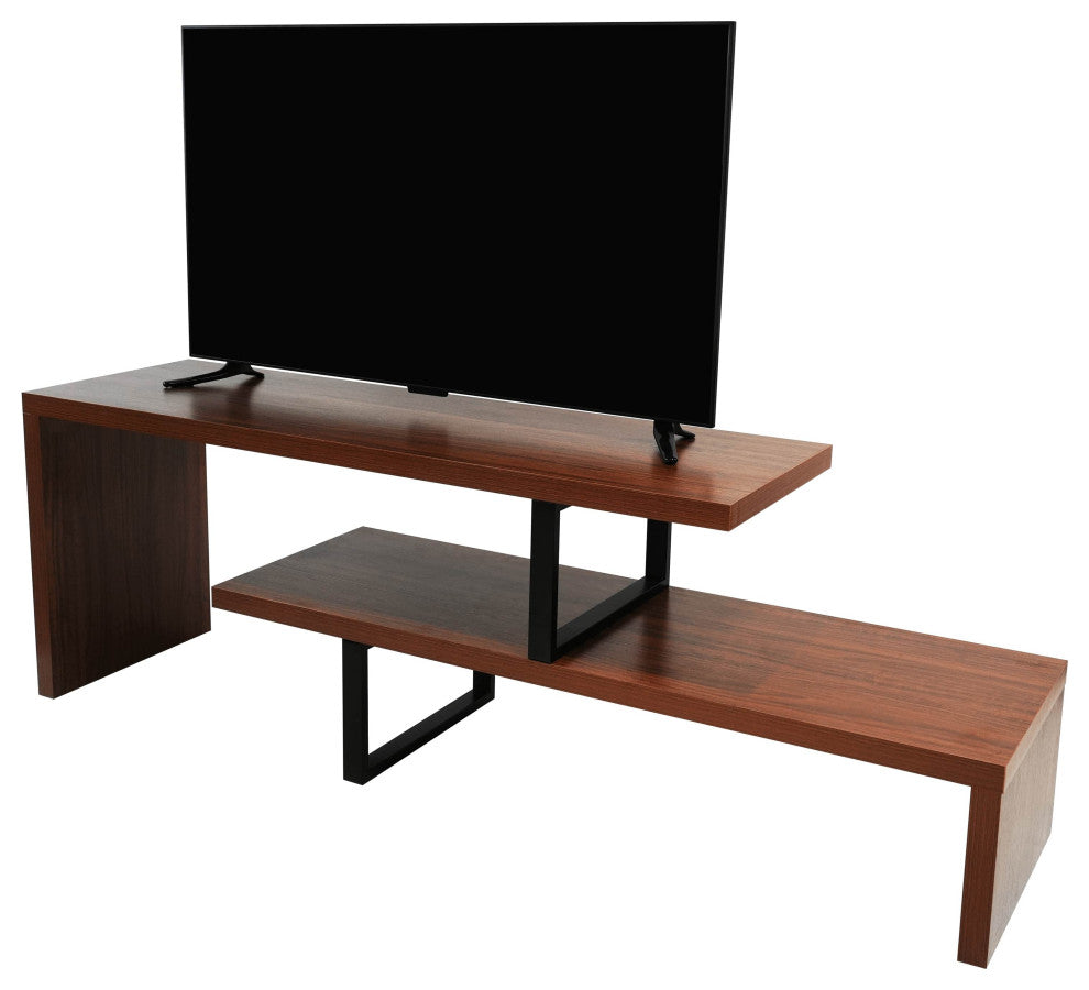 Orford Modern Open Concept Minimalist TV Stand with Iron Legs, Walnut