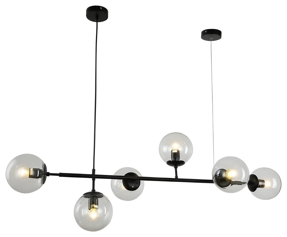 Igliano | Creative LED Pendant Light in the Shape of Glass Ball for Dining Room, Black, Clear Glass, Warm Light