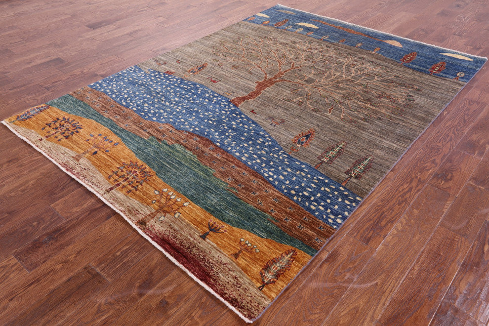 5' 9" X 8' 1" Persian Gabbeh Tribal Hand-Knotted Rug Q5288