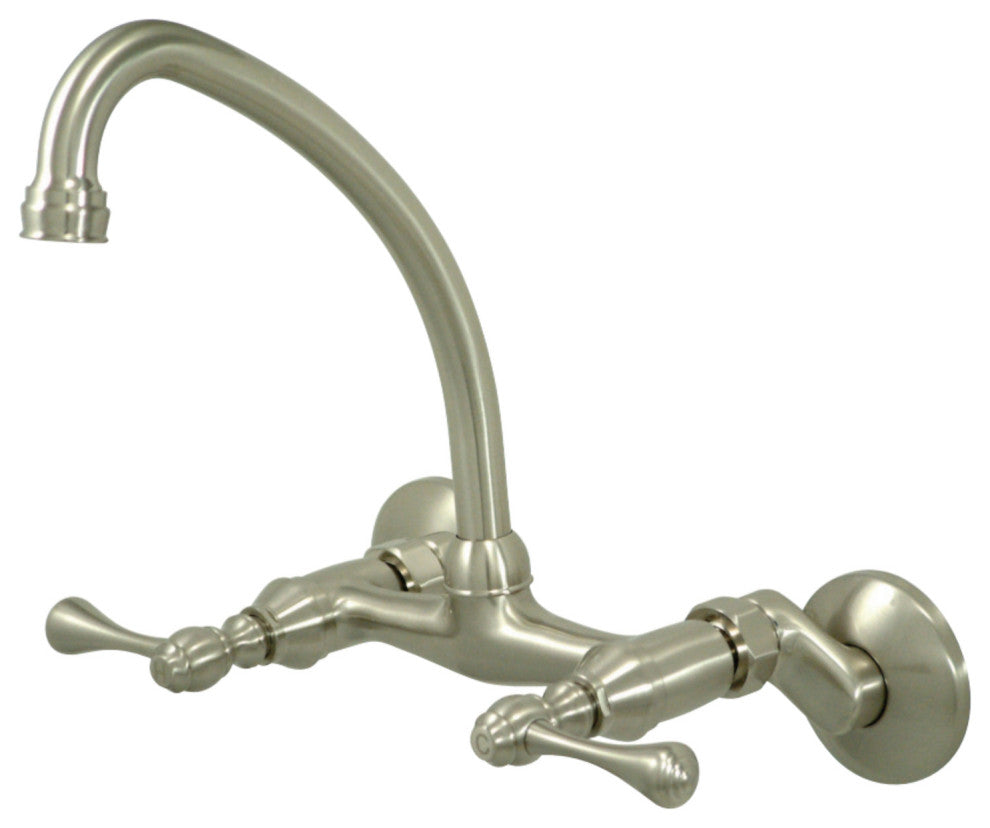 Kingston Brass 6" Adjustable Center Wall Mount Kitchen Faucet, Brushed Nickel