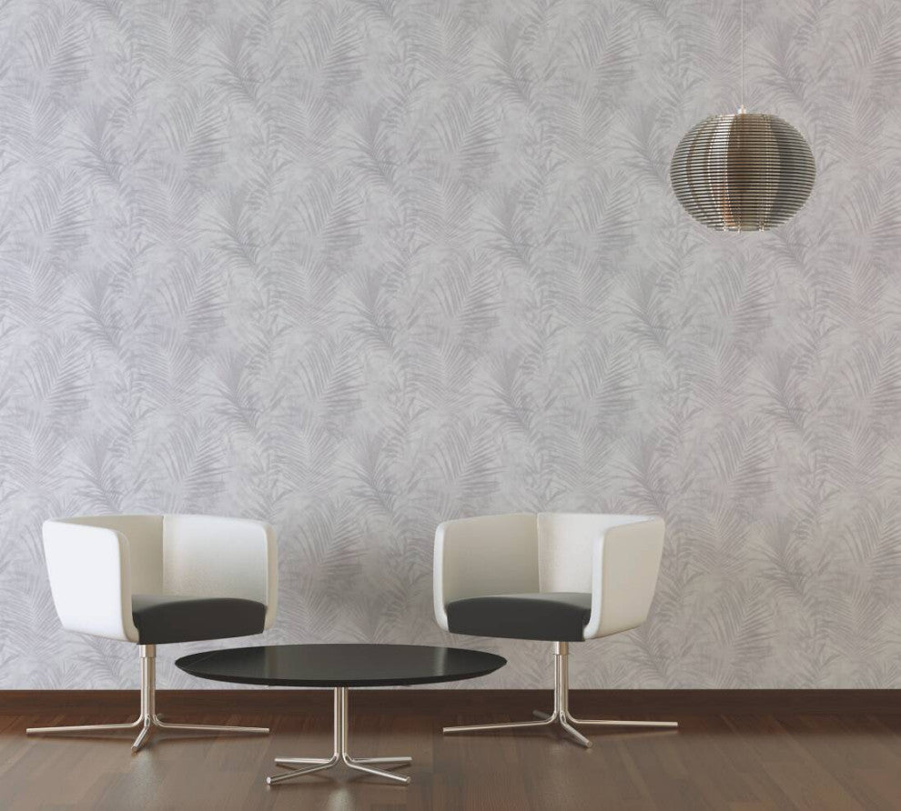 Floral Textured Wallpaper, Palm Tree Leaves, 374115, Gray Silver, 1 Roll