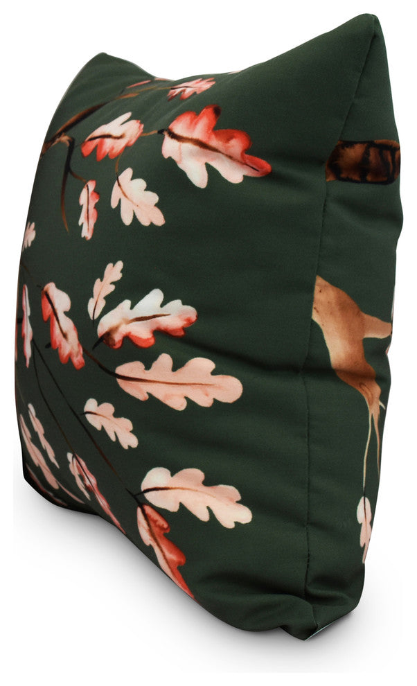 20" Wild Oak Branch Dark Green Floral Print Decorative Throw Pillow
