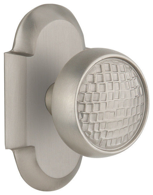 Cottage Plate Privacy Craftsman Knob, Satin Nickel