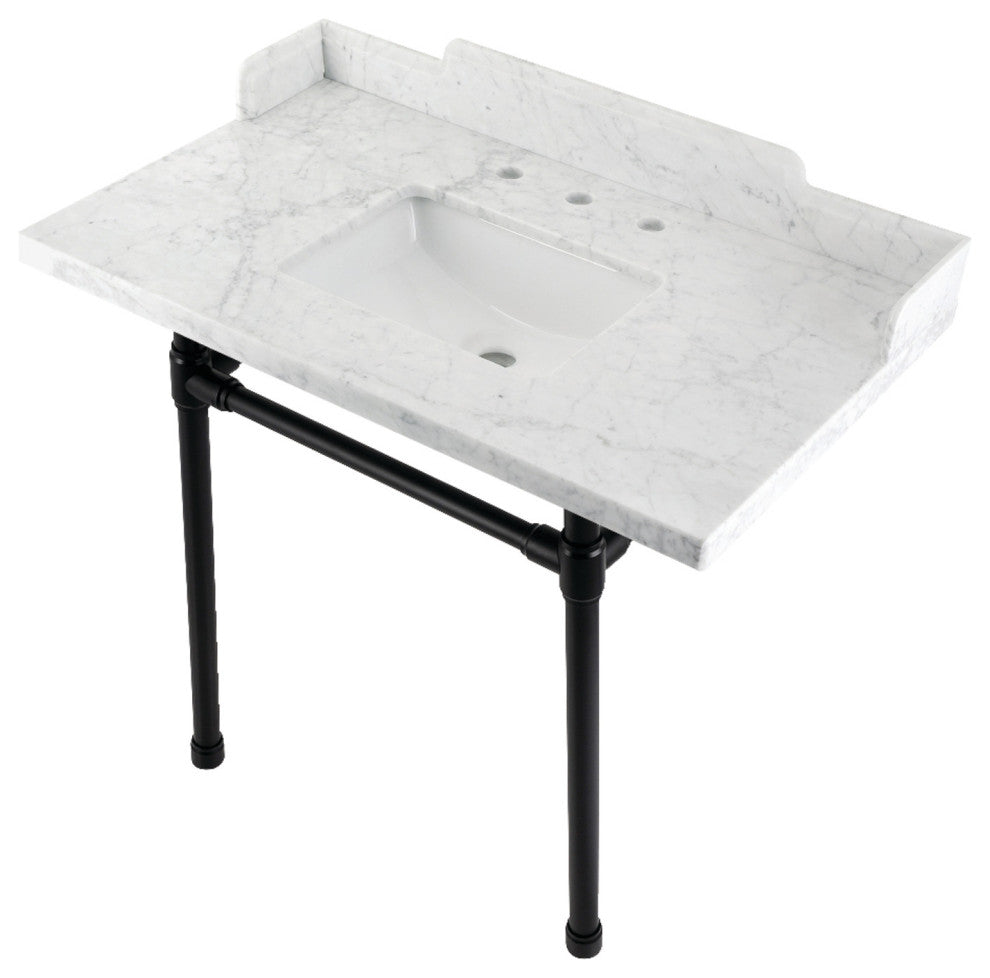 Kingston Brass LMS36M8SQ0ST 36" Carrara Marble Console Sink, Legs
