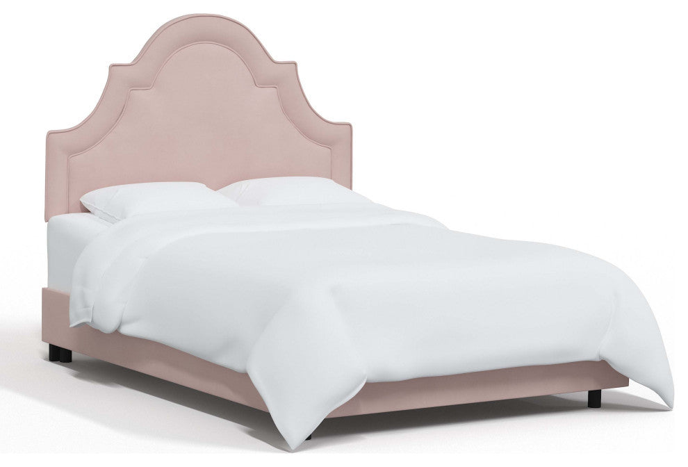 High Arched Bed With Border, Velvet Blush, Twin