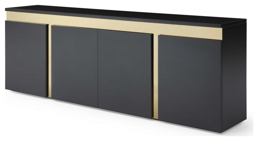 HomeRoots 94" X 18" X 35" Black Stainless Steel Buffet