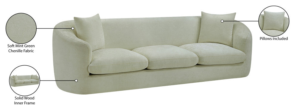 Penelope Upholstered Sofa, Mint, Chenille Fabric