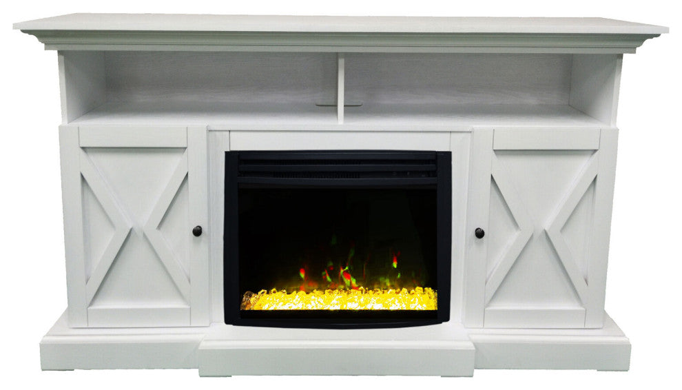 62" Summit Farmhouse Electric Fireplace Mantel With Crystal Insert, White