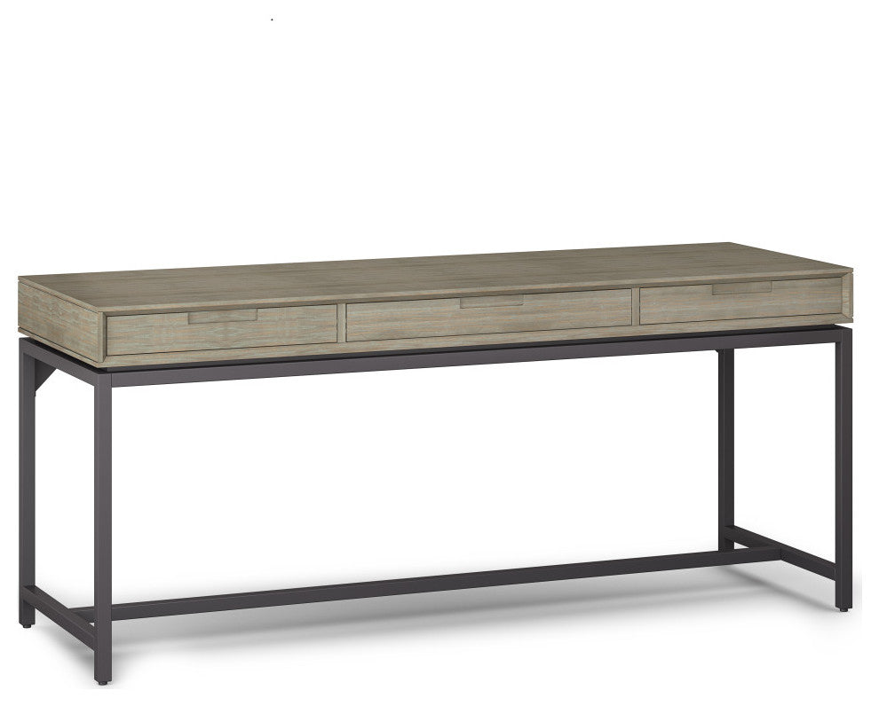 Banting Solid Hardwood Mid Century Wide Desk, Distressed Gray