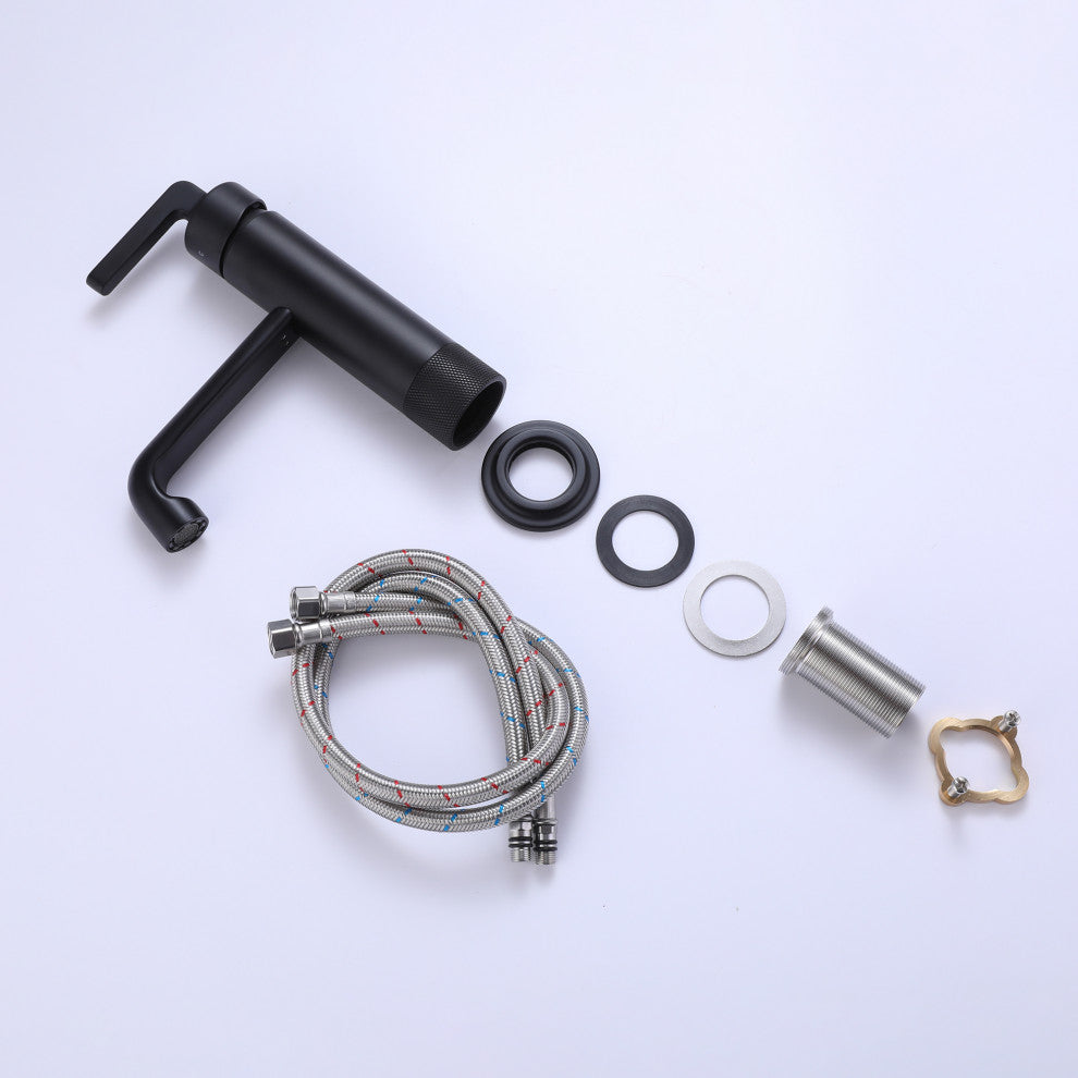 Deck Mounted Single Lever Handle Low-Arc Bathroom Vessel Faucet, Matte Black