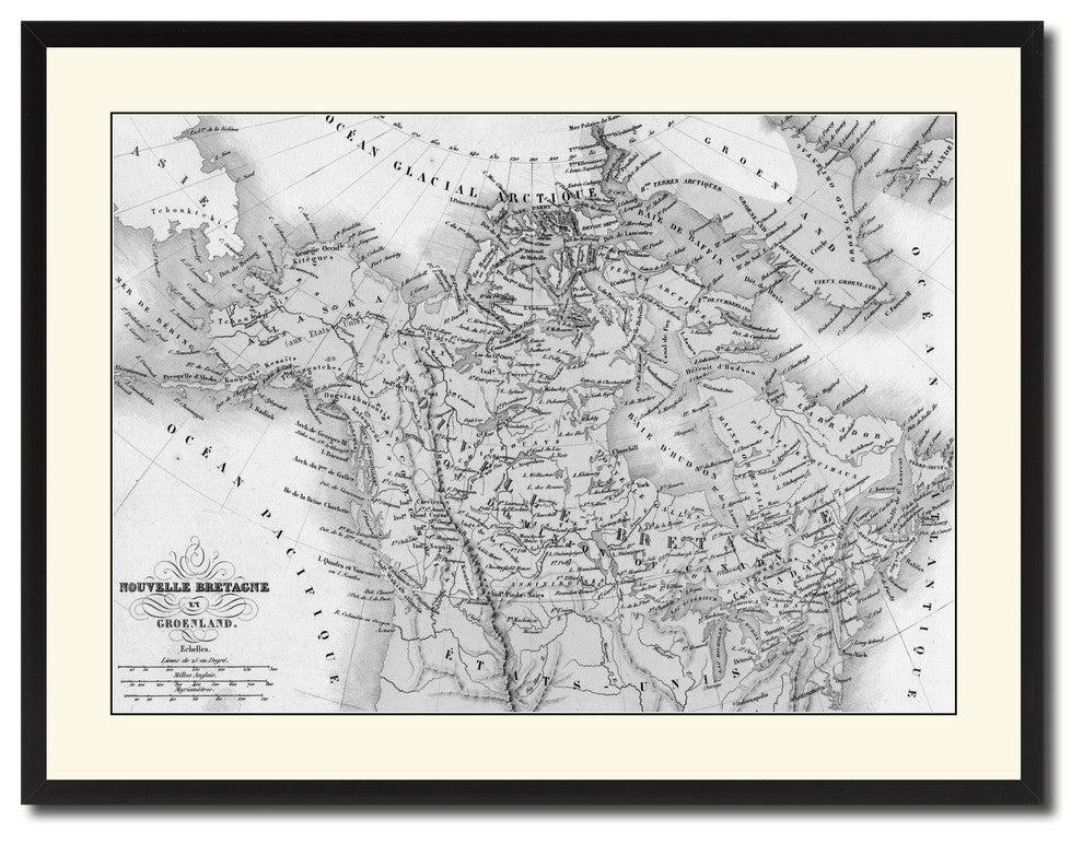 Canada Alaska Vintage B&W Map Canvas Print, 28"x37"