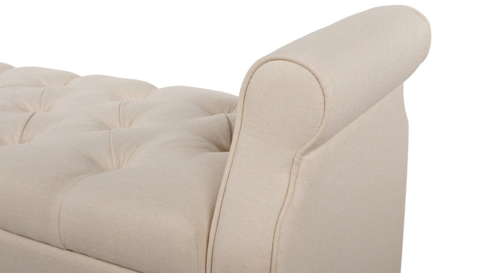 Jacqueline 58" Tufted Storage Bench, Sky Neutral Beige Polyester
