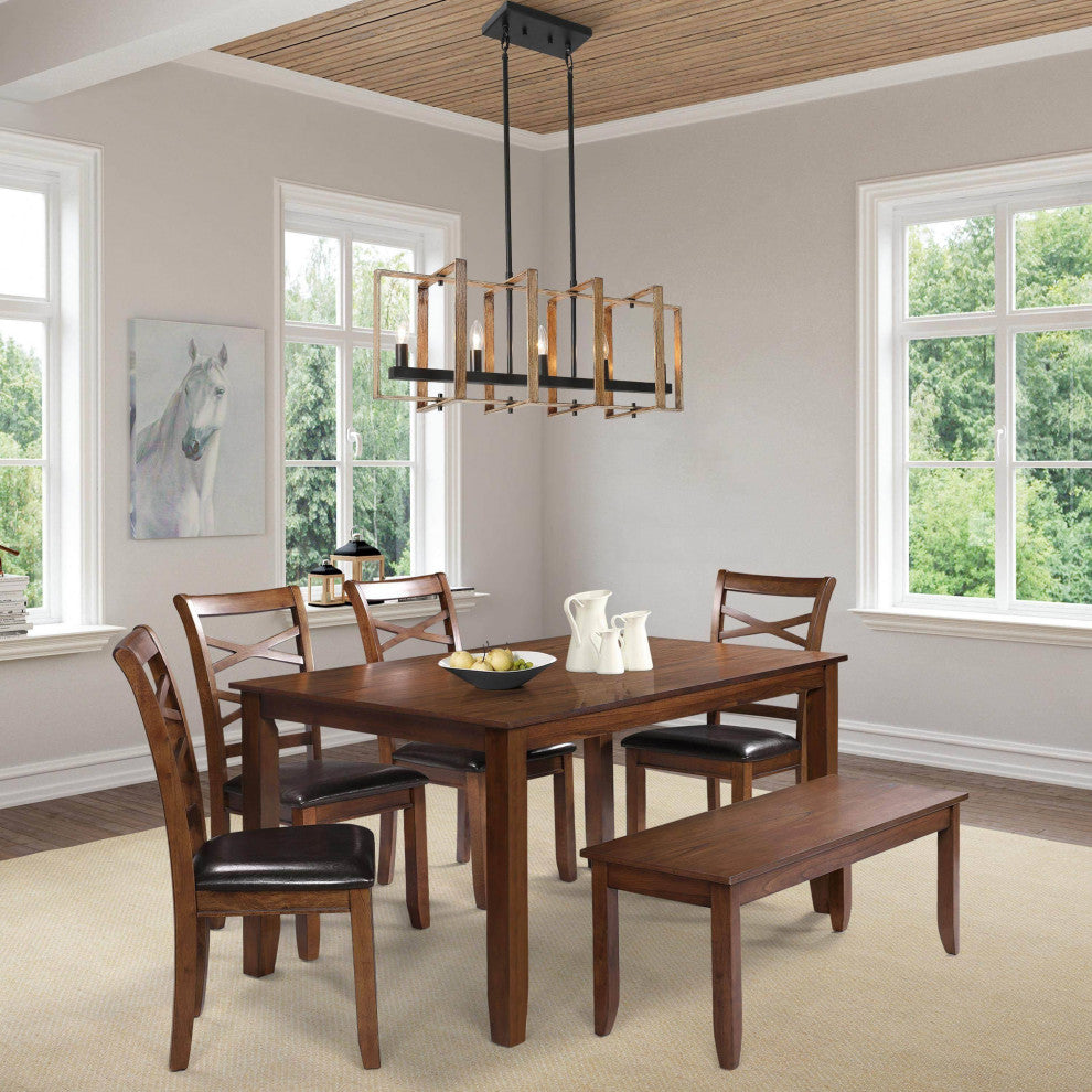 LALUZ Rectangle Chandelier, Linear Chandelier Dining Room,Flat Black
