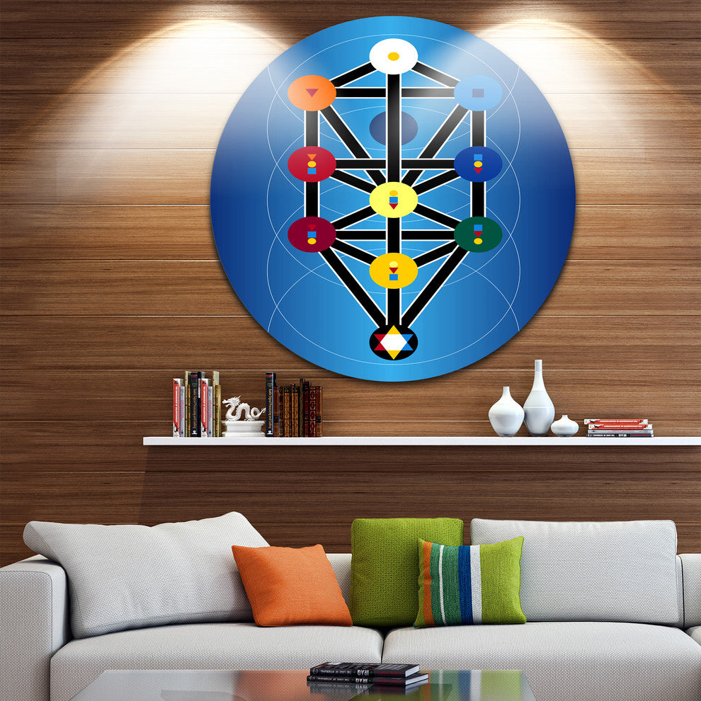 Cabala Jewish Symbols, Modern Digital Art Round Wall Art, 38"