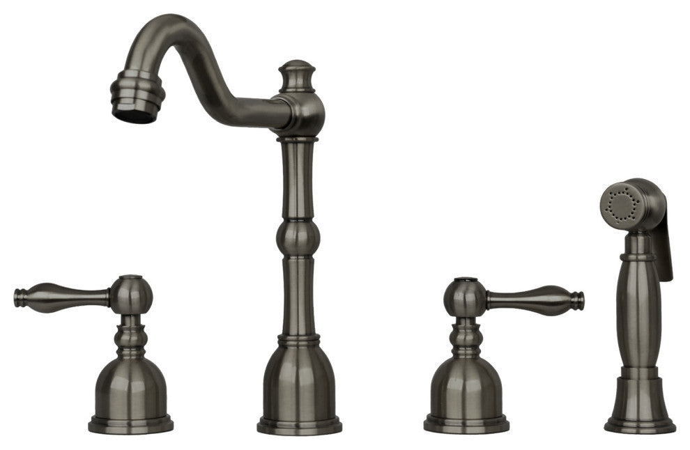 Two-Handles Copper Widespread Kitchen Faucet with Side Sprayer, Gun Black