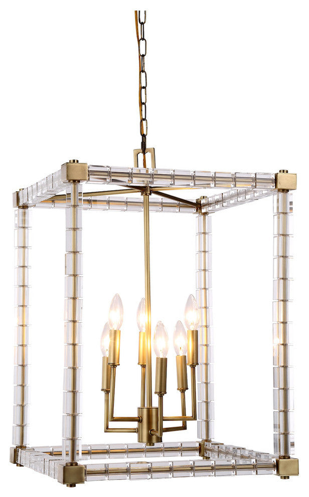 Cristal 6-Light Pendant, Burnished Brass, Clear Crystal Glass