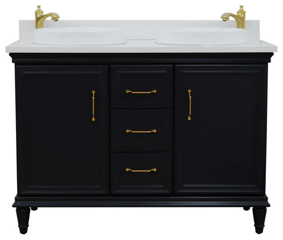 49" Double Vanity, Dark Gray Finish With Engineered Stone Top And Round Sink