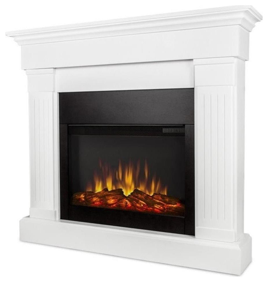 Real Flame Modern Wood Crawford Electric Slim Line Fireplace in White