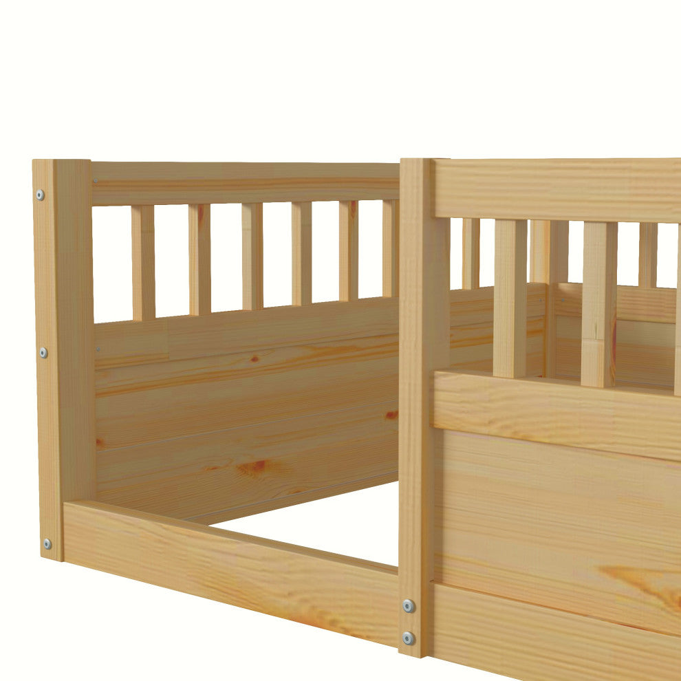 Gewnee Twin Floor Bed Frame with Fence