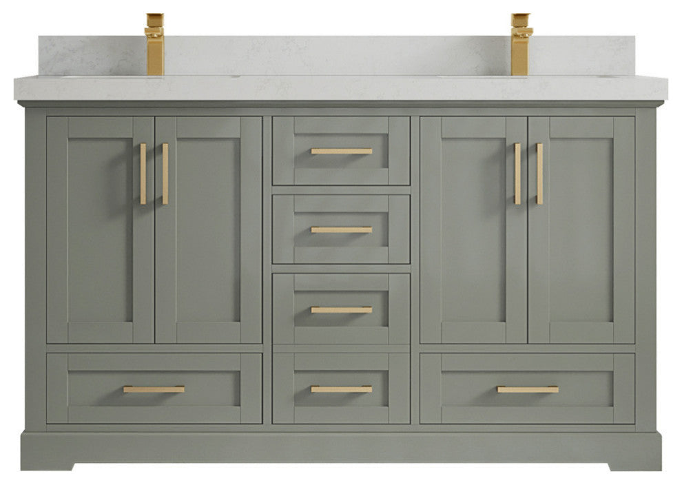 Boston 60 Double Bathroom Vanity in Evergreen 2" Carrara Quartz
