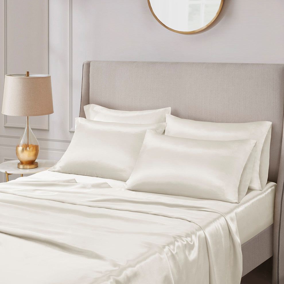Madison Park Essentials Satin Luxury 6 PC Sheet Set, Ivory