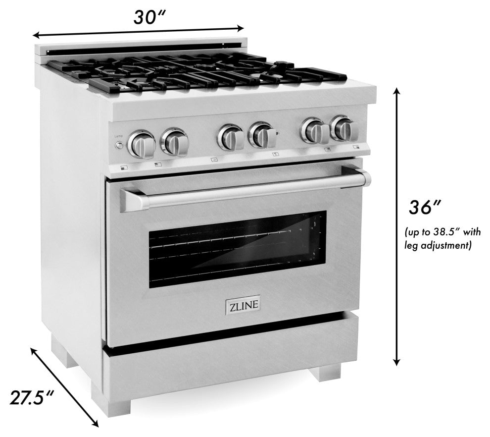 ZLINE 30" Range Gas Stove and Electric Oven, DuraSnow and White Matte Door