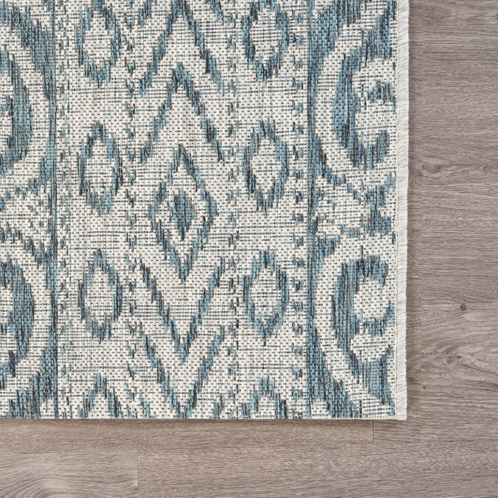 8" x 10" Blue Geometric Indoor Outdoor Area Rug
