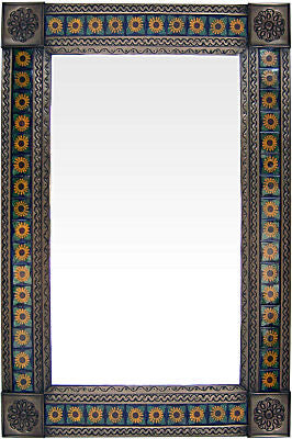Big Brown Sunflower Tile Talavera Tin Mirror