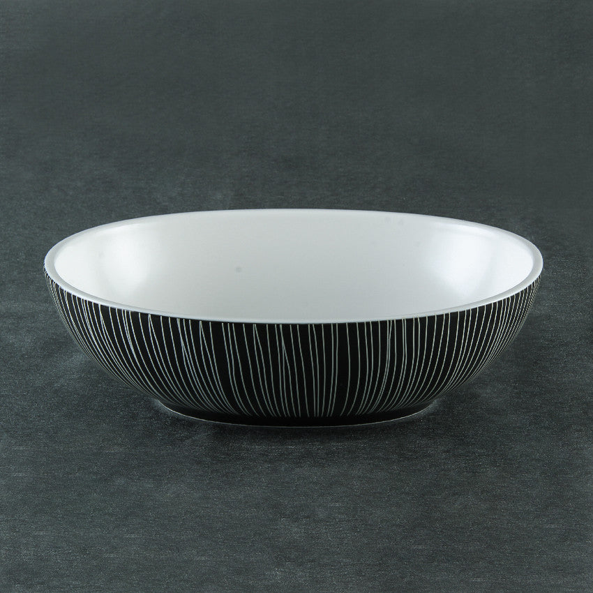 Black and White Dinnerware set, Black With White Lines, Small Oval Serving Bowl