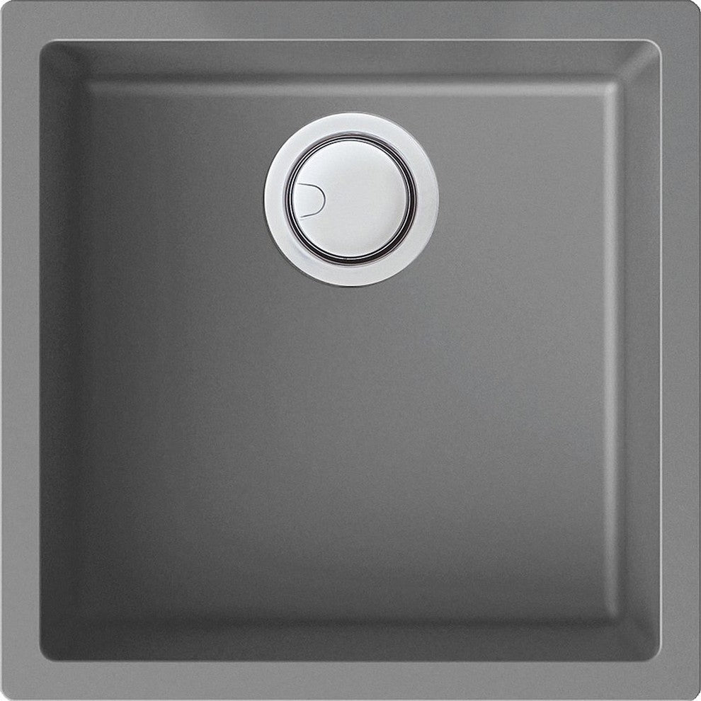 Transolid Zero 18"x18" silQ Granite Dual Mount Single Bowl Kitchen Sink, Grey