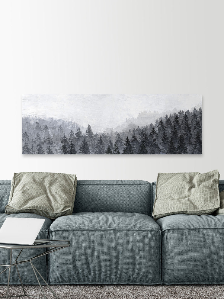 "Winter Pine Trees" Painting Print on Wrapped Canvas, 45x15