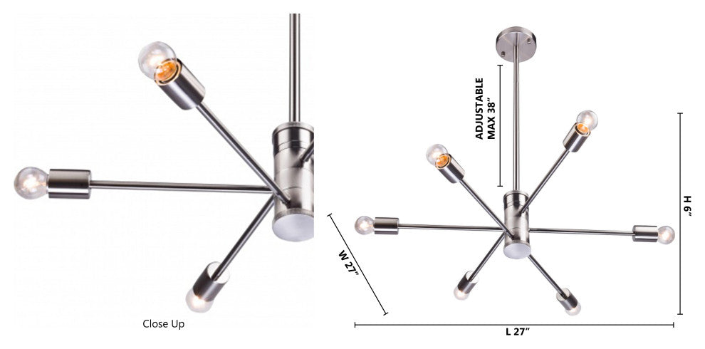 Adjustable Arm Light Fixture, Shiny Nickel