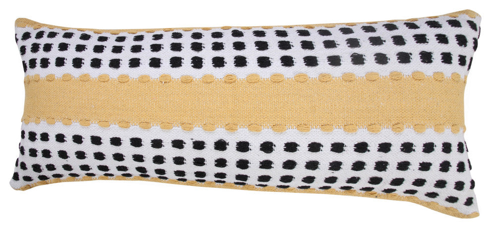 Ox Bay Handwoven Yellow/Black Stripe Organic Cotton Pillow Cover, 14"x36"