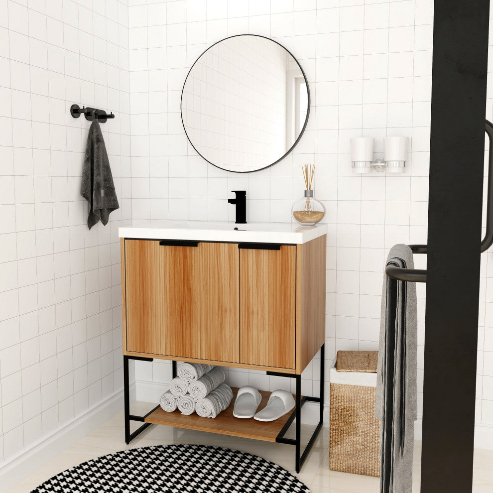 BNK Freestanding Raised Grain Bathroom Vanity With Resin Basin, Maple, 30"