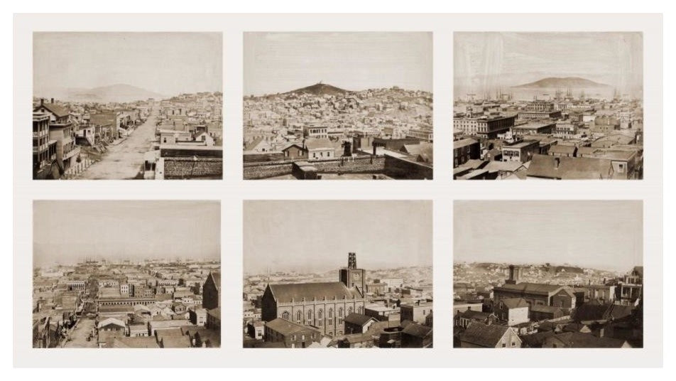 "Six-part Panorama of San Francisco, 1855-1856" Paper Art, 24"x14"