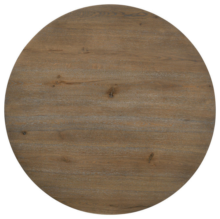 Brutus Walnut 5 Piece 47"W Round Dining Set, Wheat Colored Fabric Chairs