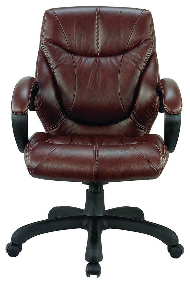Genuine Leather Middle Back Executive Chair, Chocolate Brown Classic Design