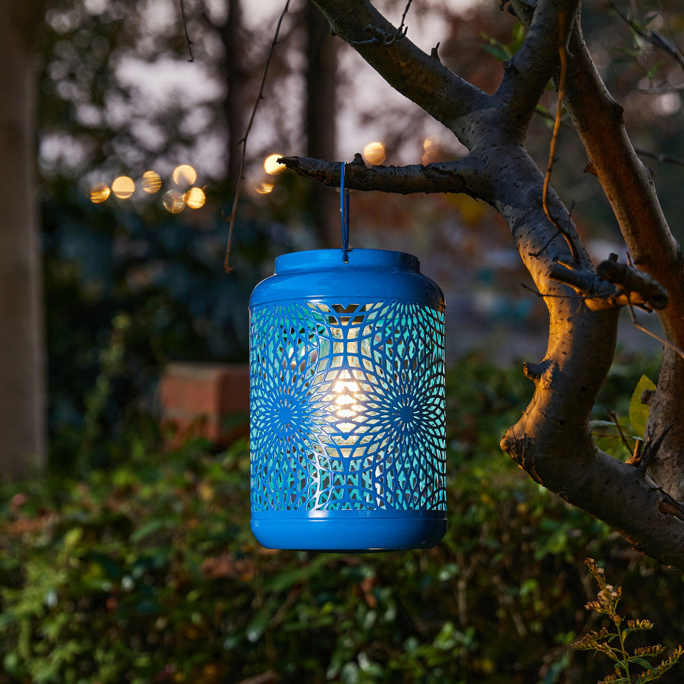Metal Cutout Solar Powered Hanging Lantern, 2-Piece Set