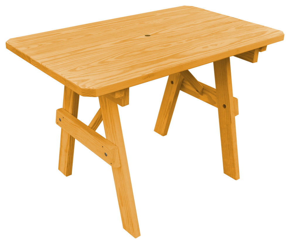 Pressure Treated Pine Traditional Picnic Table, Natural Stain, 5 Foot, With Umbrella Hole